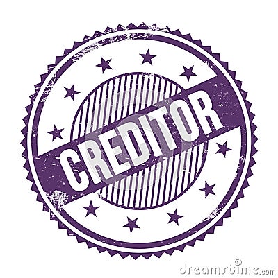 CREDITOR text written on purple indigo grungy round stamp Stock Photo