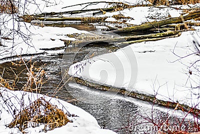 Creek by Fox River, Silver Lake, Wisconsin, Winter Stock Photo