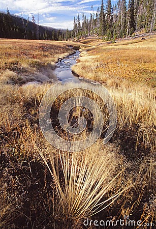 A creek wanders through a valley Stock Photo