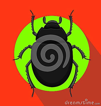 Creepy Black Scarab Beetle Insect Vector Illustration