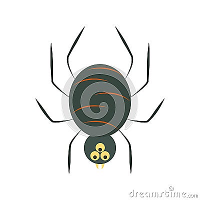 Creepy black spider cartoon flat icon style Vector Illustration