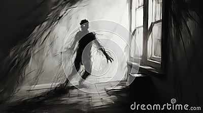 Creepy Boredom: A Black And White Mixed Media Artwork Stock Photo