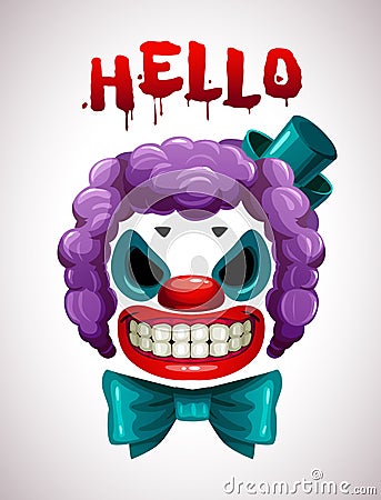 Creepy clown mask. Vector angry Joker face elements Vector Illustration