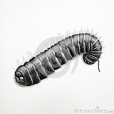 Dark And Gritty Caterpillar Illustration On White Sheet Cartoon Illustration