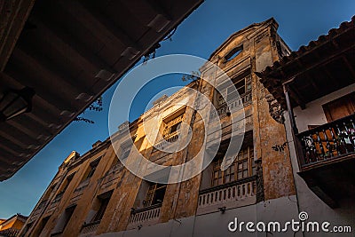 Creepy facade abandoned house in Cartagena Colombia Stock Photo