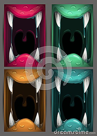 Creepy Halloween vertical banners. Scary animal jaw background. Vector Illustration