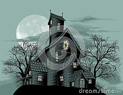 Creepy haunted ghost house scene illustration Vector Illustration