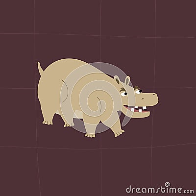 Creepy hippopotamus with funny teeth. Cute animal character on a purple background. African hippo hand drawn vector illustration. Vector Illustration