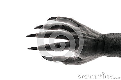 Creepy monster hand with black claws on white background Stock Photo