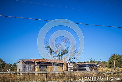 A creepy old scary looking house and tree Stock Photo