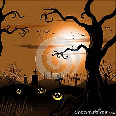 Creepy tree Halloween background with full moon Stock Photo