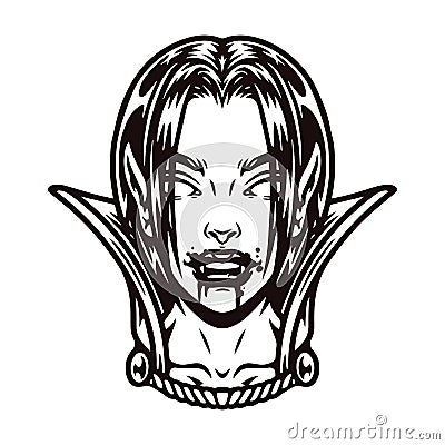 Creepy vampire girl head in cape Vector Illustration