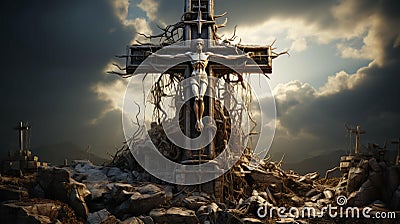 Creepy wooden Christian cross Stock Photo