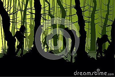 Creepy zombies in a forest Vector Illustration