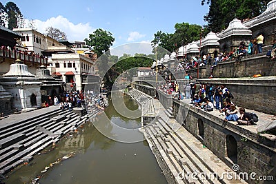 Cremations are performed at Pashupatinath Temple Editorial Stock Photo