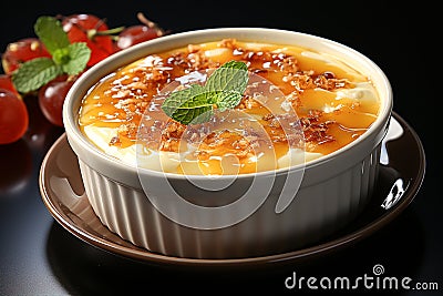 Creme brulee - traditional french vanilla cream dessert photo realistic, 4K resolution , AI generated Stock Photo