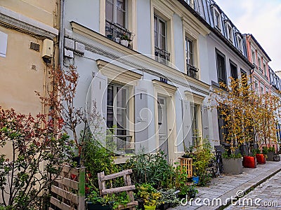 Cremieux Street Rue Cremieux, Paris, France. Rue Cremieux in the 12th Arrondissement is one of the prettiest residential streets. Editorial Stock Photo