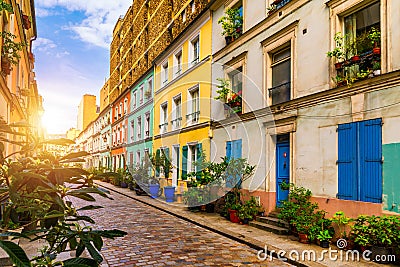 Cremieux Street Rue Cremieux, Paris, France. Rue Cremieux in the 12th Arrondissement is one of the prettiest residential streets Editorial Stock Photo