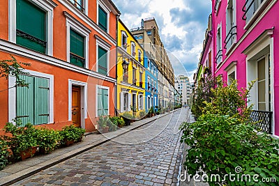 Cremieux Street Rue Cremieux, Paris, France. Rue Cremieux in the 12th Arrondissement is one of the prettiest residential streets Stock Photo