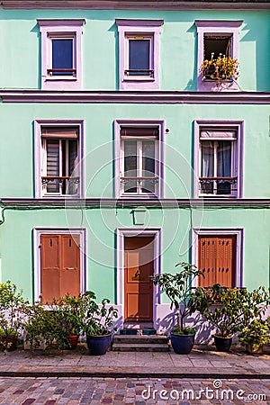 Cremieux Street Rue Cremieux, Paris, France. Rue Cremieux in the 12th Arrondissement is one of the prettiest residential streets Stock Photo