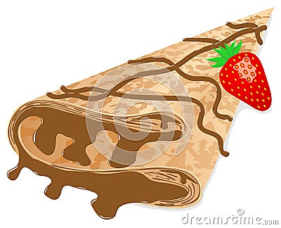 Crepe (pancake) with chocolate and strawberry Vector Illustration