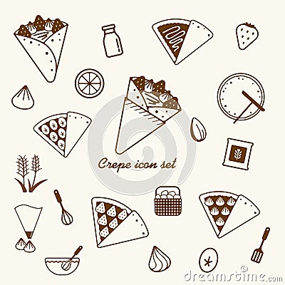 Crepe & sweets icon illustration set Vector Illustration