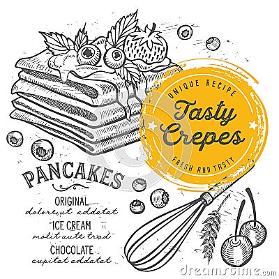 Crepes menu restaurant, food template. Vector Illustration