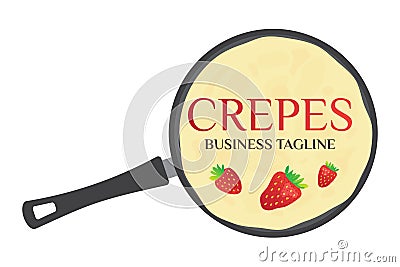 Crepes or Pancakes in Crepe Pan Logo Vector Illustration