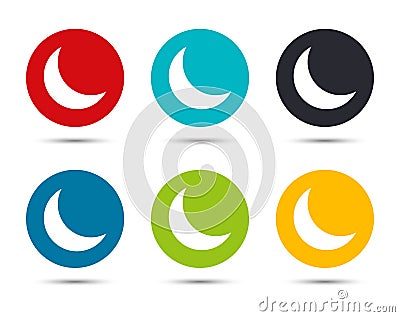 Crescent half moon icon flat round button set illustration design Vector Illustration