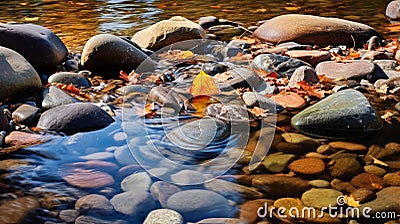 Captivating Fall Time Photography Of Crescent Lake Stream With Small River Stones Stock Photo