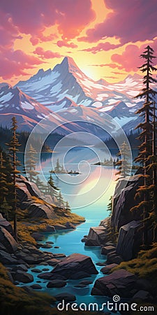 Crescent Lake A Whistlerian Mountain Landscape In Casey Weldon's Style Stock Photo