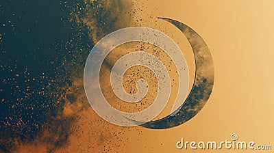 A crescent moon dissolving into particles against a gradient background, creating a surreal, mystical atmosphere Cartoon Illustration