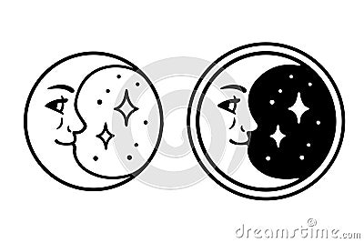 Crescent moon face Vector Illustration