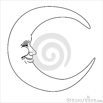 Crescent moon with human face simple hand drawn Vector Illustration
