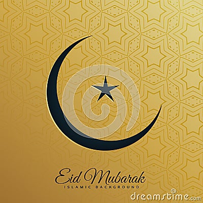 Crescent moon and star on golden background for eid festival Vector Illustration