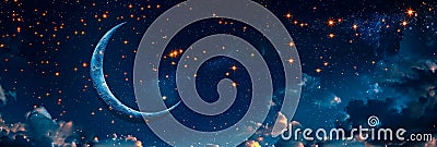 A crescent moon and stars to symbolize the beginning of the Islamic month of Dhu al-Hijjah. Stock Photo