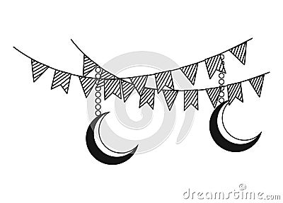 crescent moons in garlands Vector Illustration