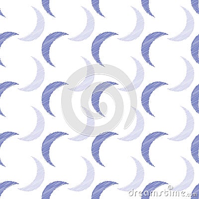 Crescent moons simple seamless vector pattern in white and blue Vector Illustration