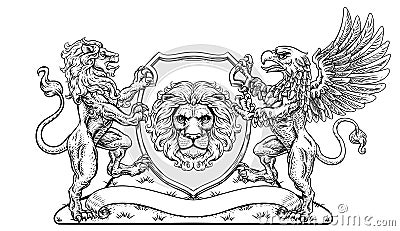 Coat of Arms Crest Griffin Lion Family Shield Seal Vector Illustration