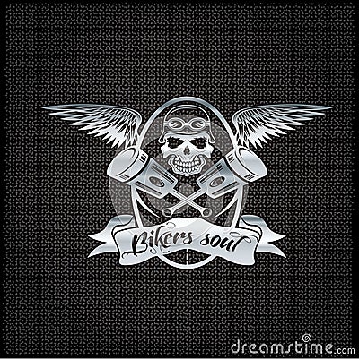 crest with skull,wings and pistons Vector Illustration