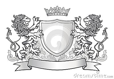 Crest with two lions and a shield Vector Illustration
