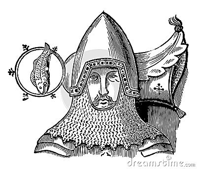 Crested Helm are from Cobham Church vintage engraving Vector Illustration