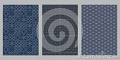 Japanese quilting, maze line, star geometric abstract background Vector Illustration