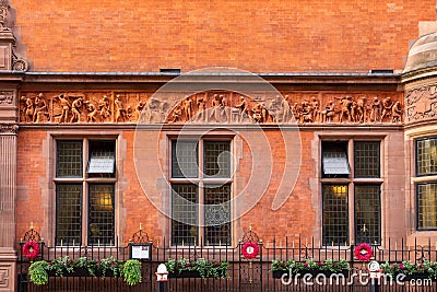Creswick frieze on Cutlers' Hall home of the Worshipful Guild of Cutlers in London, United Kingdom. Editorial Stock Photo