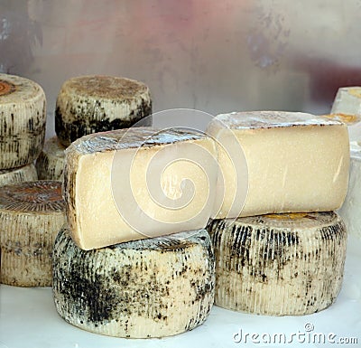 Cretan cheeses at the market Stock Photo