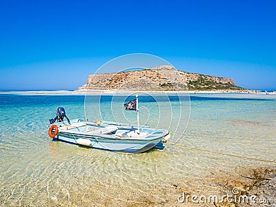 Crete, Greece: Balos lagoon paradisiacal view of beach and sea, one of the most tourist destinations on west of Crete. Stock Photo