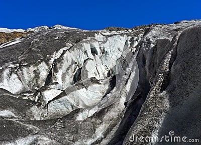 Crevasses, Gorner Glacier during summer Stock Photo