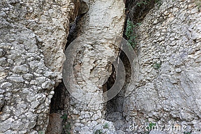 Crevasses in rocky terrain Stock Photo