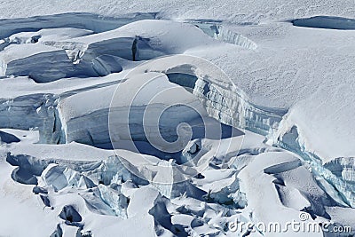 Crevasses with visible layers of ice. Stock Photo