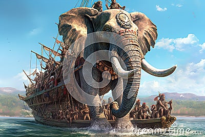 A crew of adventurous elephant pirates, their massive frames adorned with vibrant beadwork animal pirate illustration generative Cartoon Illustration